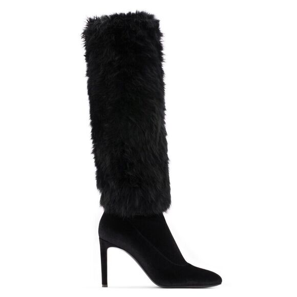 Mandy Rabbit Fur FLAW Knee High Stilleto Boots Womens Shoes